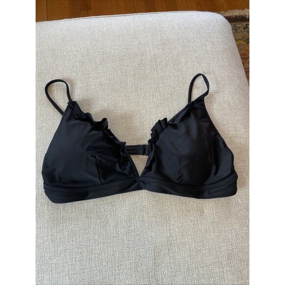 J Crew Bikini Swim Top Womens XL Black Ruffle Triangle Classic Swimsuit - Picture 1 of 9